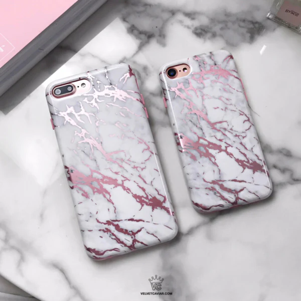 White Marble Pink Chrome iPhone Case - Image 32