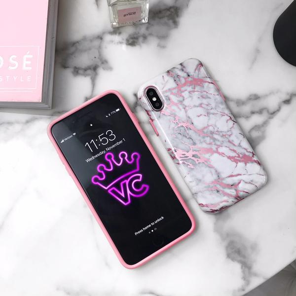 White Marble Pink Chrome iPhone Case - Image 54