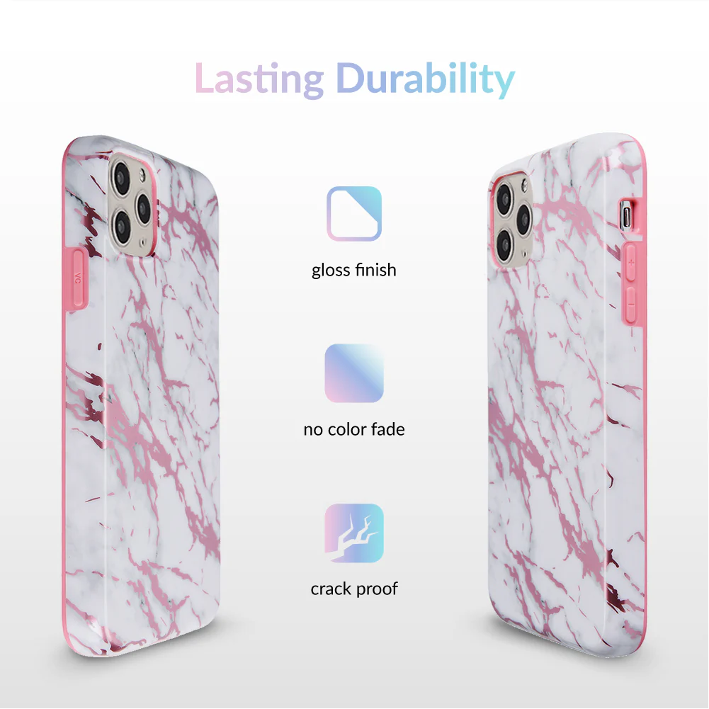 White Marble Pink Chrome iPhone Case - Image 68