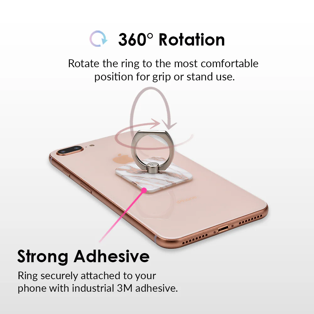 White Marble Rose Gold Chrome 2 Phone Ring - Image 3