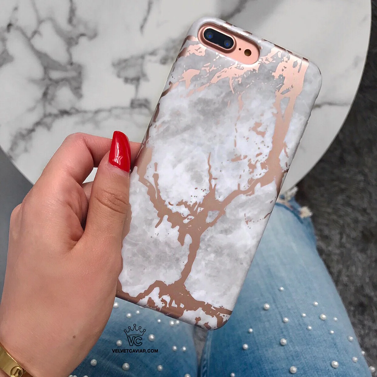 White Marble Rose Gold Chrome iPhone Case - Image 16
