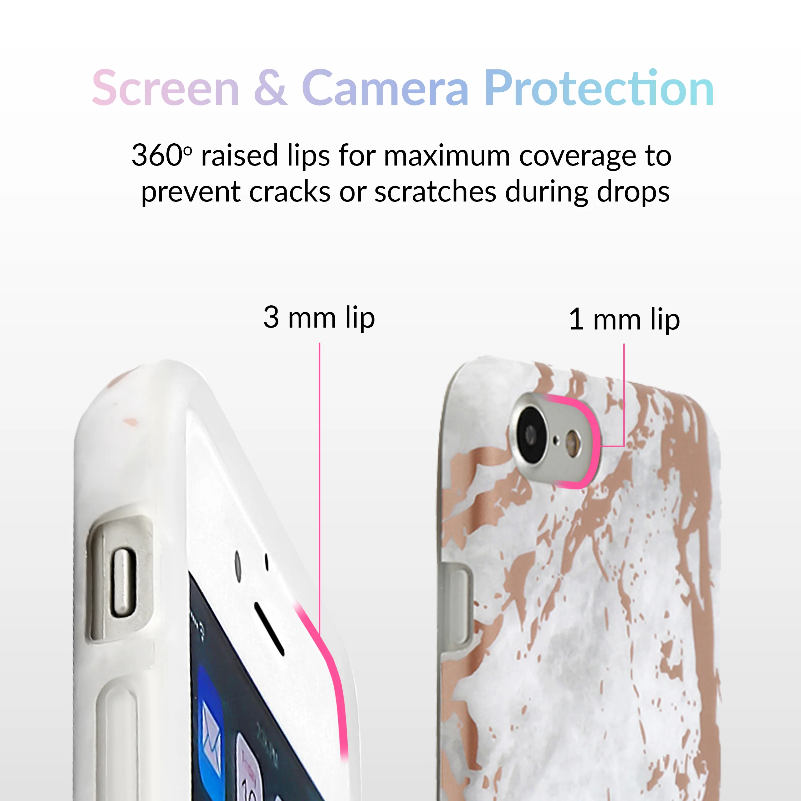 White Marble Rose Gold Chrome iPhone Case - Image 3