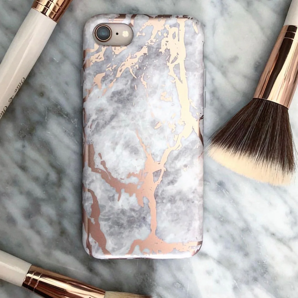 White Marble Rose Gold Chrome iPhone Case - Image 30