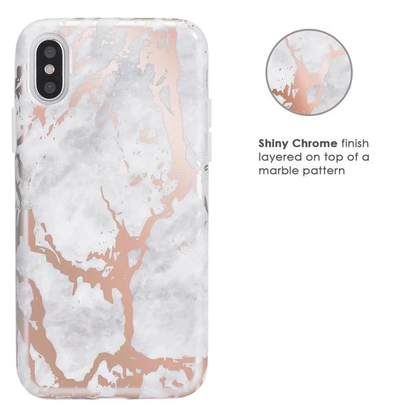 White Marble Rose Gold Chrome iPhone Case - Image 47