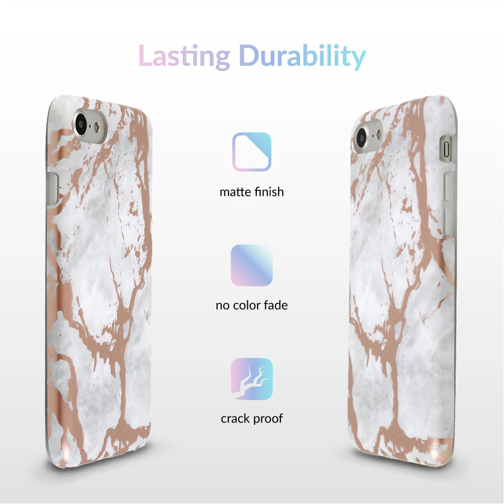 White Marble Rose Gold Chrome iPhone Case - Image 5
