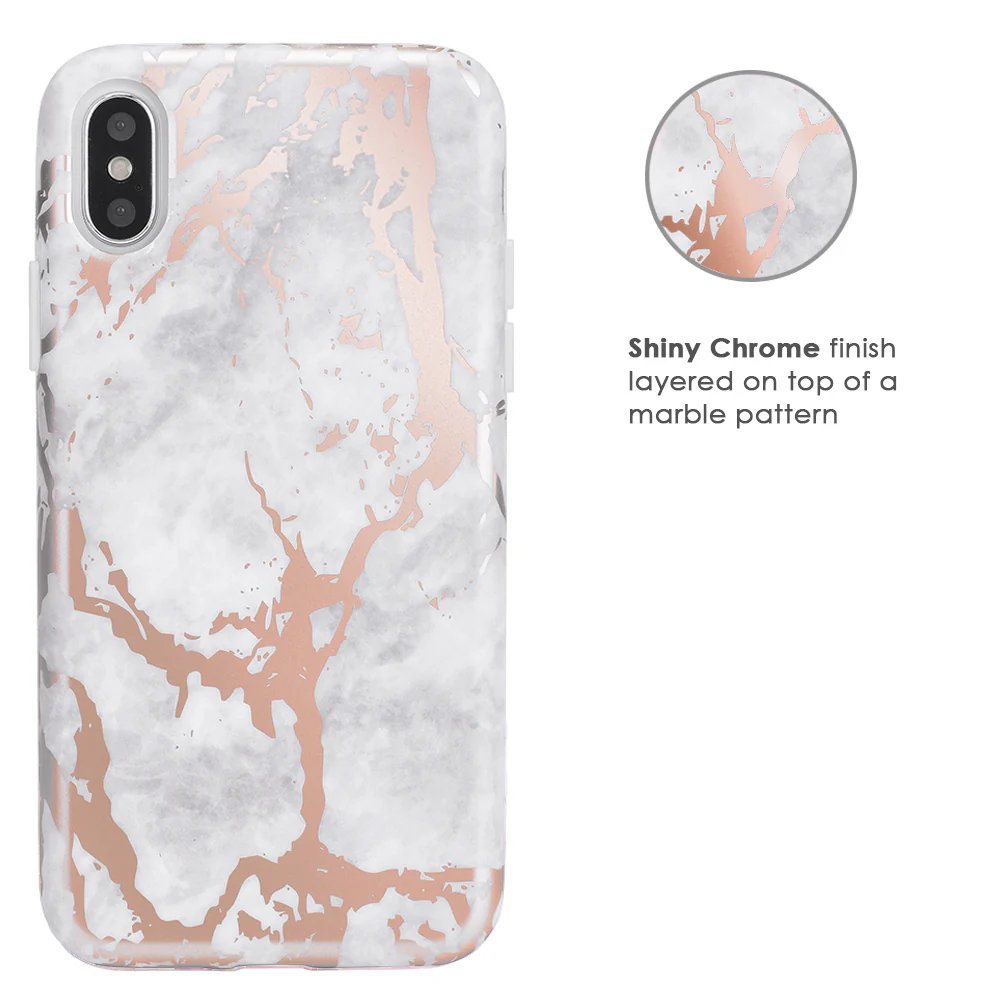 White Marble Rose Gold Chrome iPhone Case - Image 54