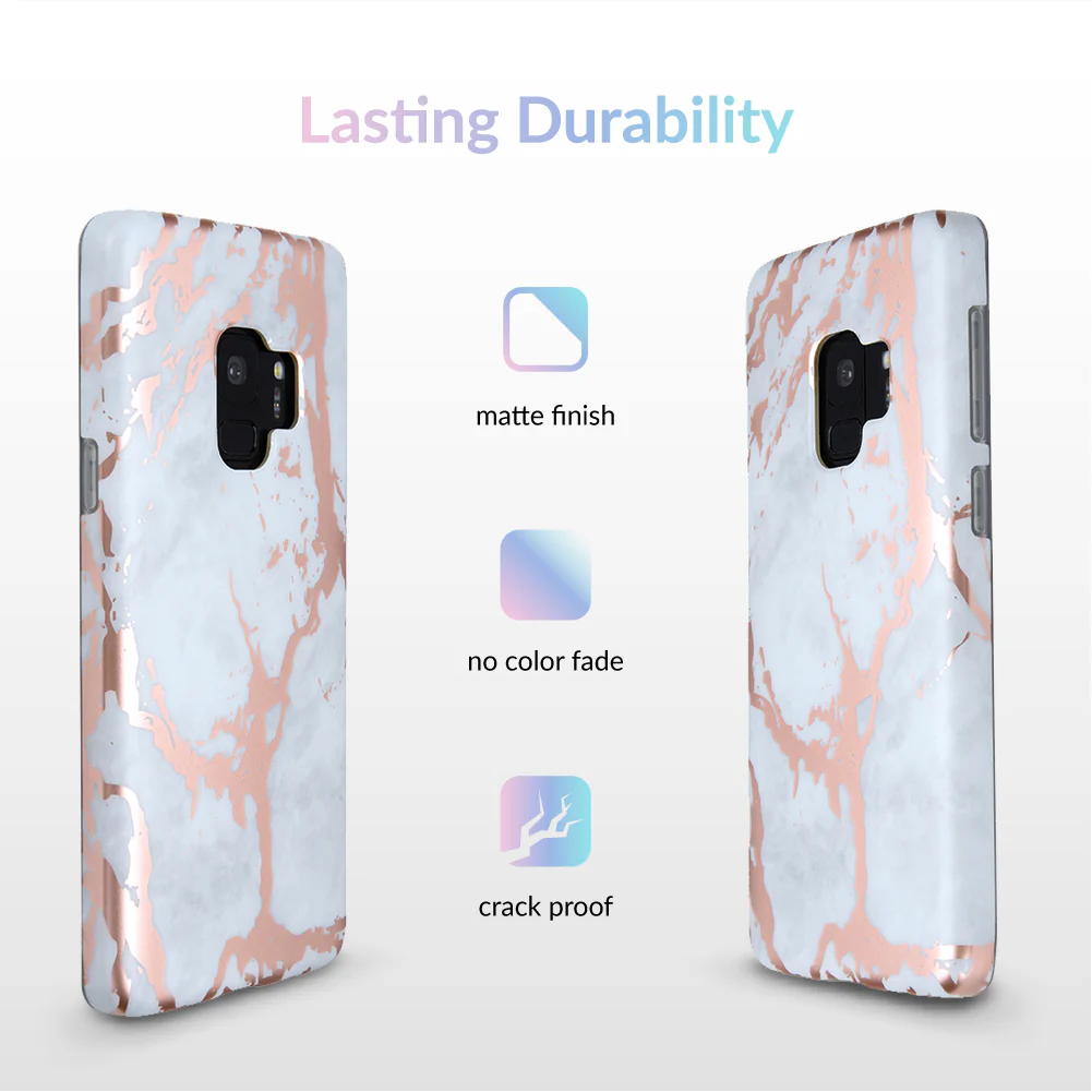 White Marble Rose Gold Chrome Samsung Galaxy Case - Image 24