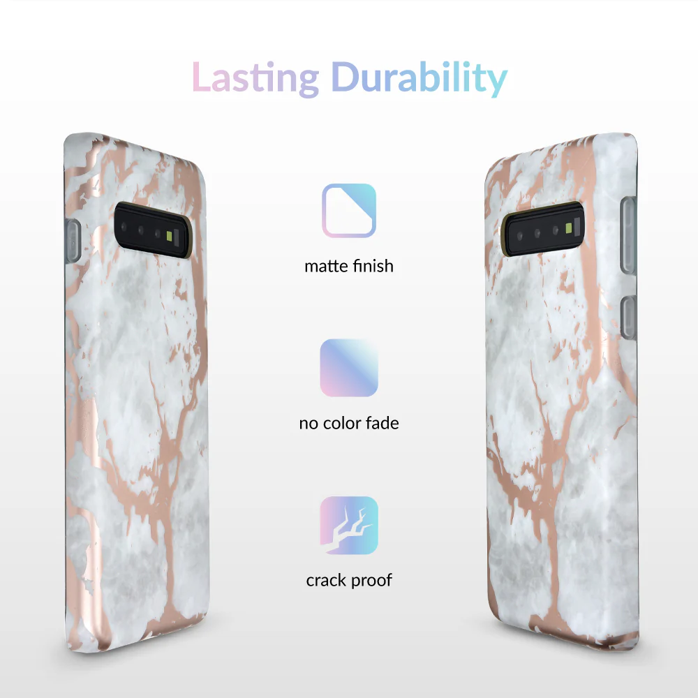 White Marble Rose Gold Chrome Samsung Galaxy Case - Image 37
