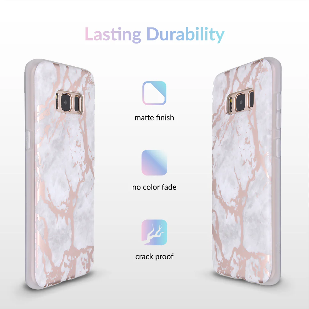 White Marble Rose Gold Chrome Samsung Galaxy Case - Image 4