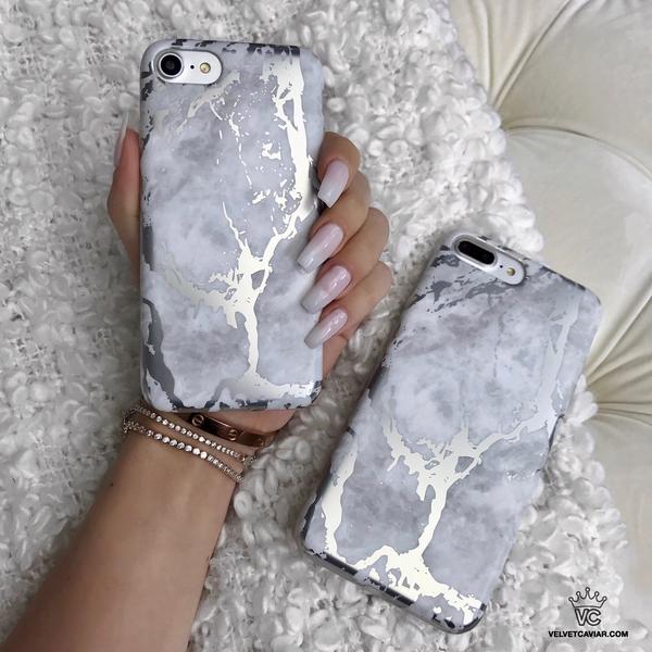 White Marble Silver Chrome iPhone Case - Image 23