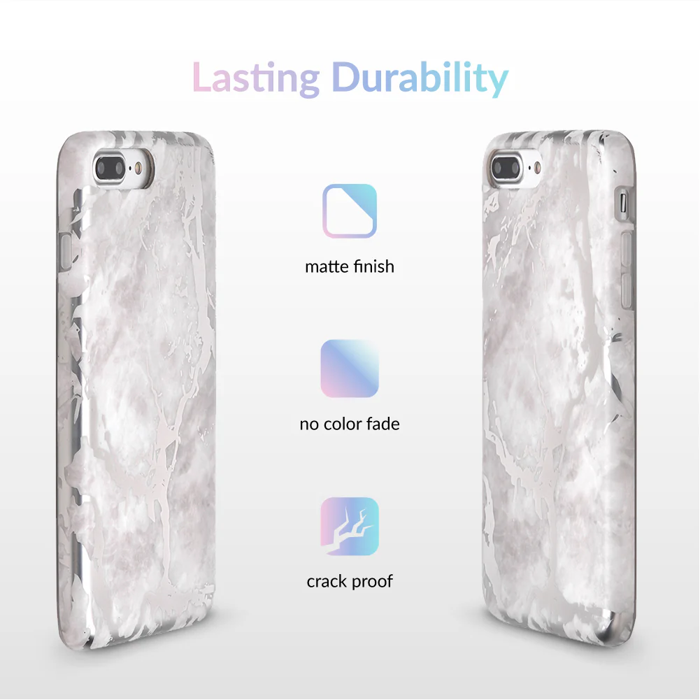 White Marble Silver Chrome iPhone Case - Image 26