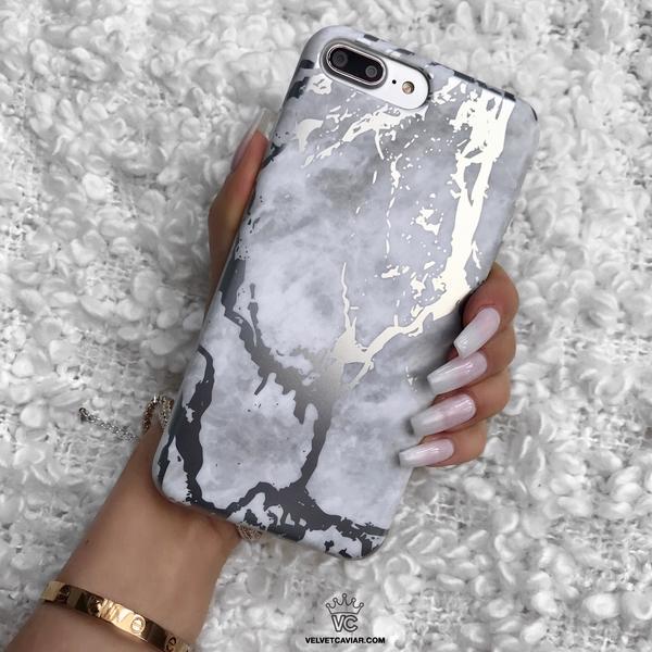 White Marble Silver Chrome iPhone Case - Image 34