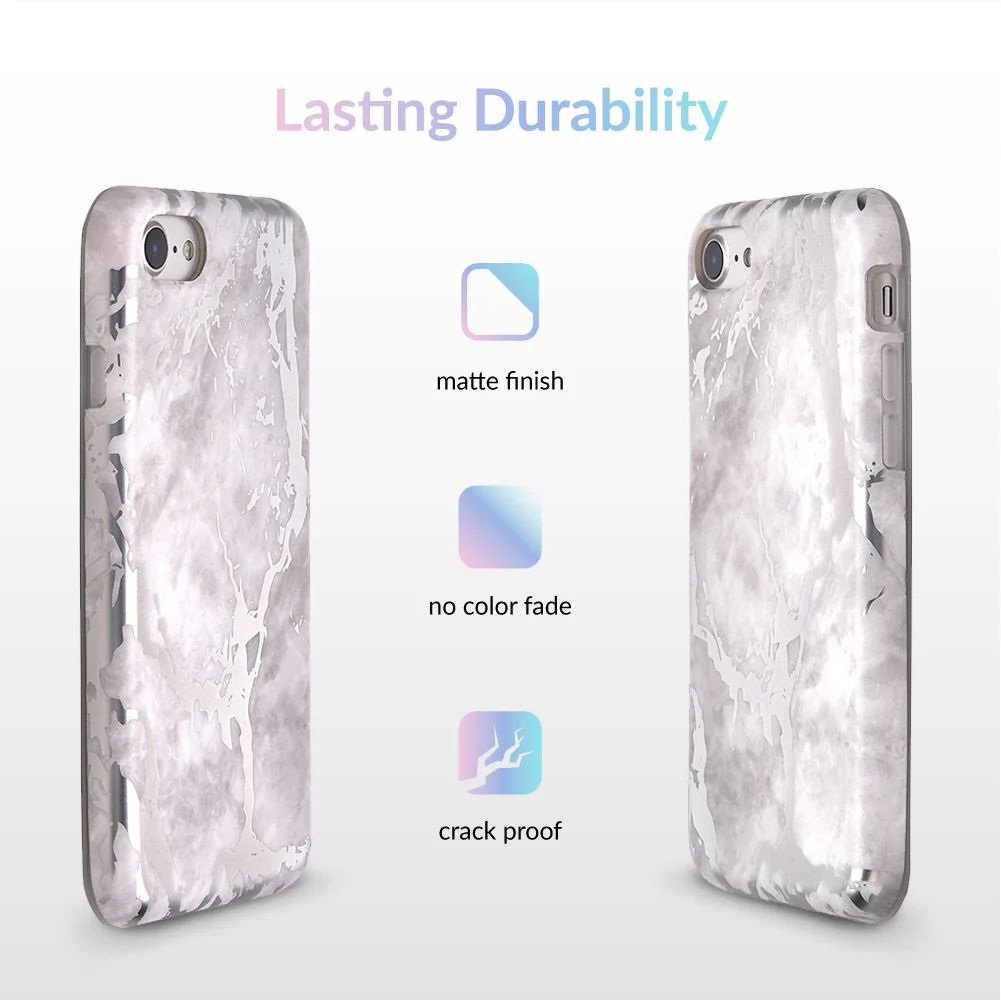White Marble Silver Chrome iPhone Case - Image 5