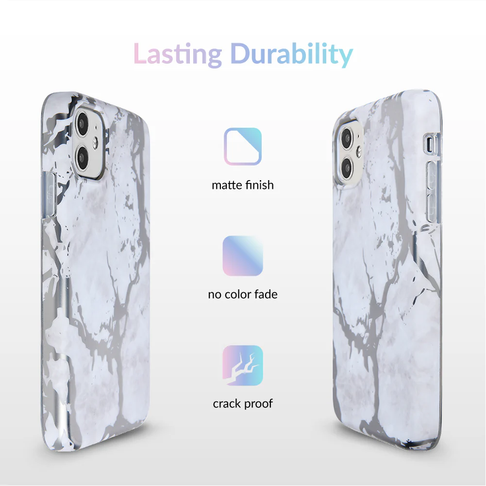 White Marble Silver Chrome iPhone Case - Image 65