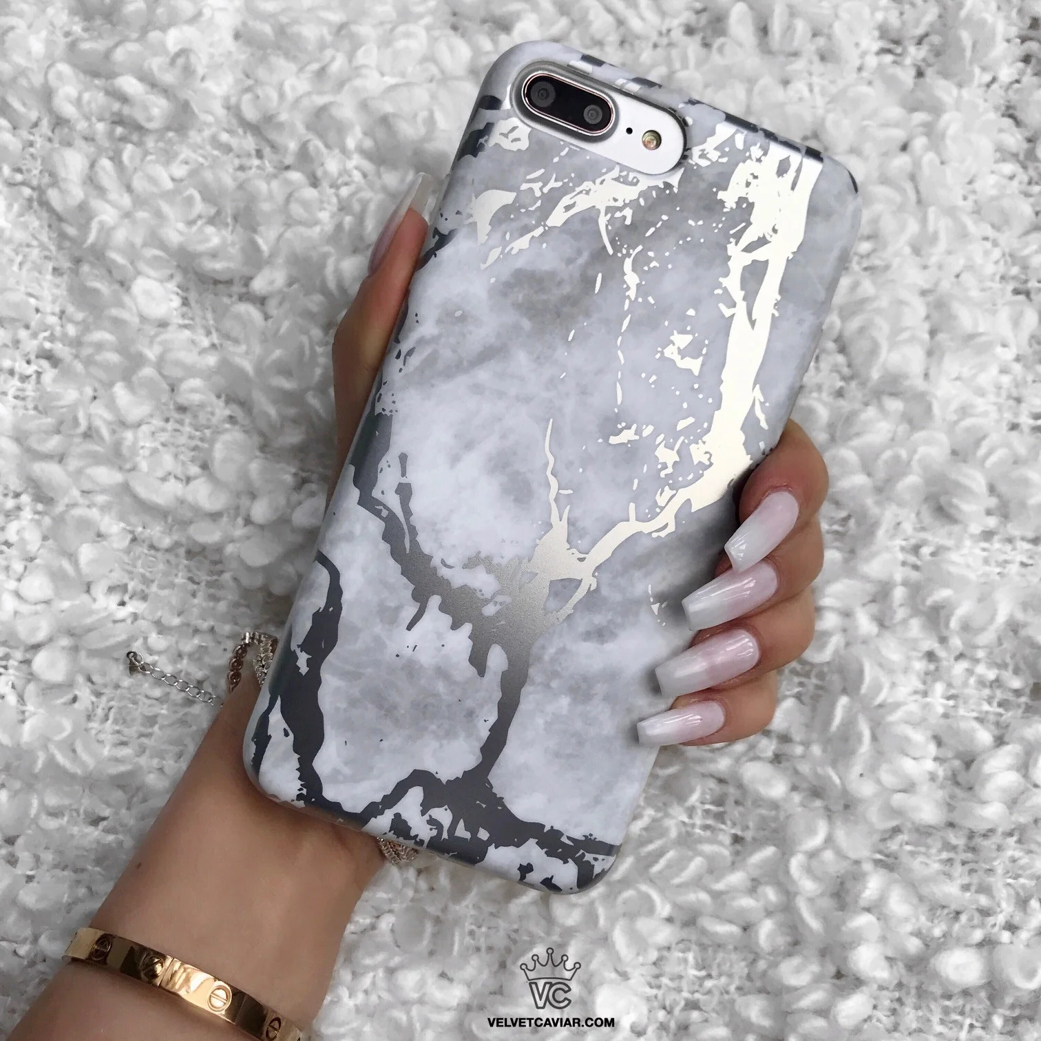 White Marble Silver Chrome iPhone Case - Image 7