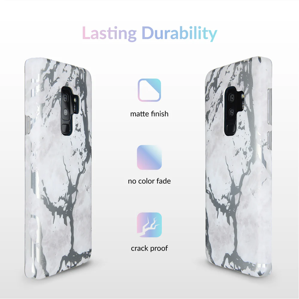 White Marble Silver Chrome Samsung Galaxy Case - Image 16
