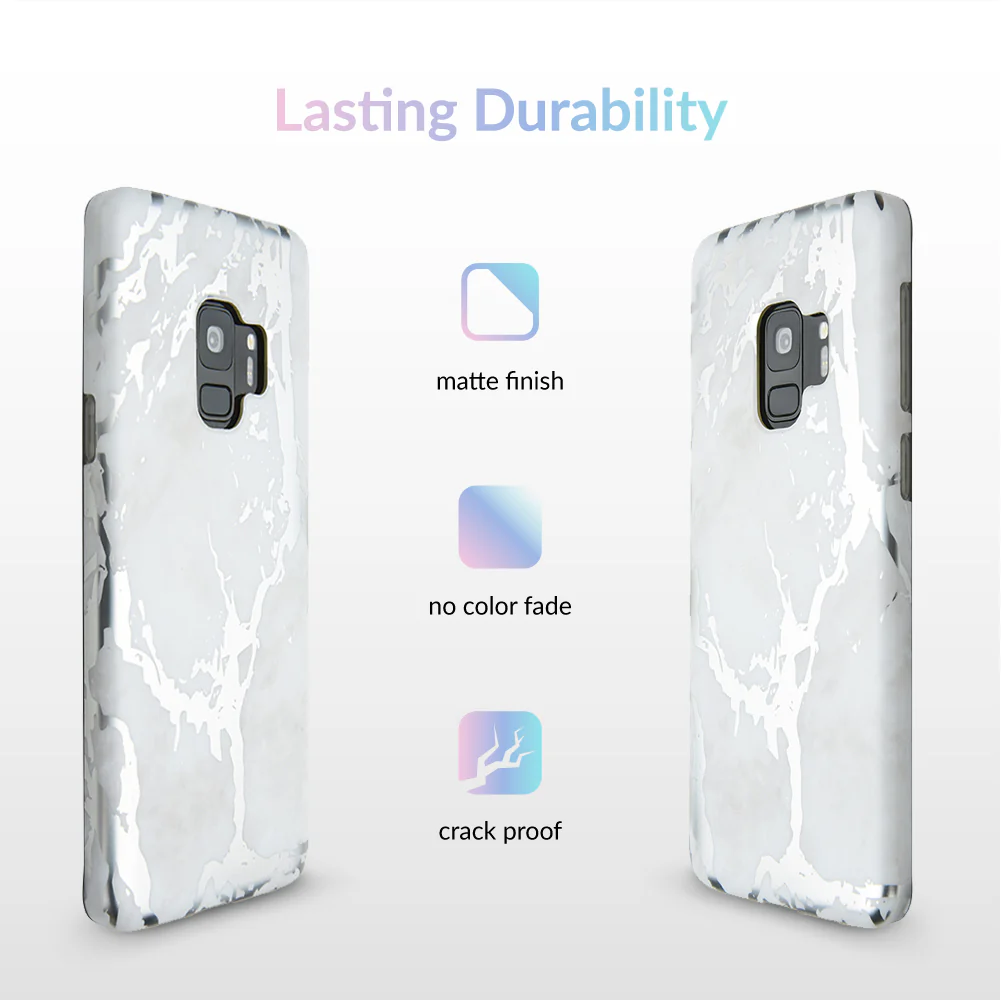 White Marble Silver Chrome Samsung Galaxy Case - Image 20