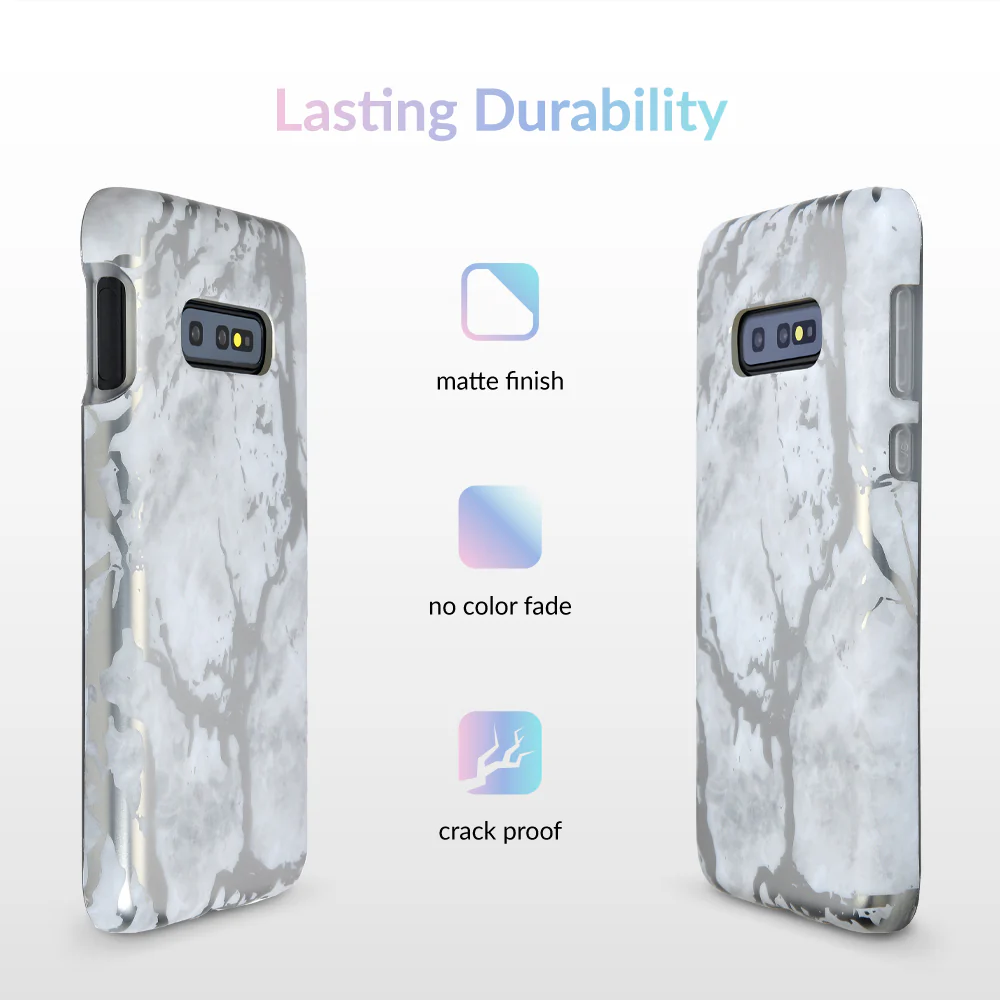 White Marble Silver Chrome Samsung Galaxy Case - Image 29